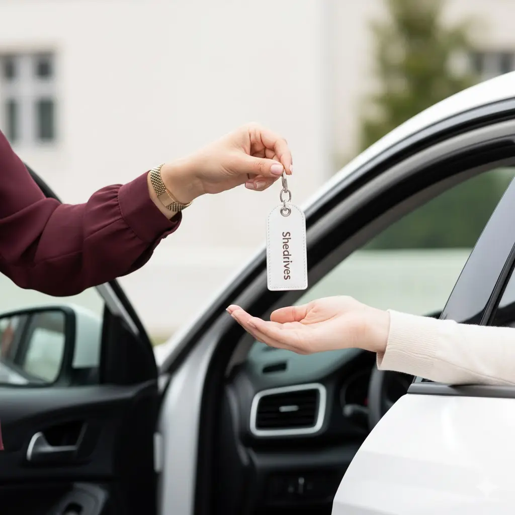 Overhandiging sleutel - rijles met vrouwelijke instructrice